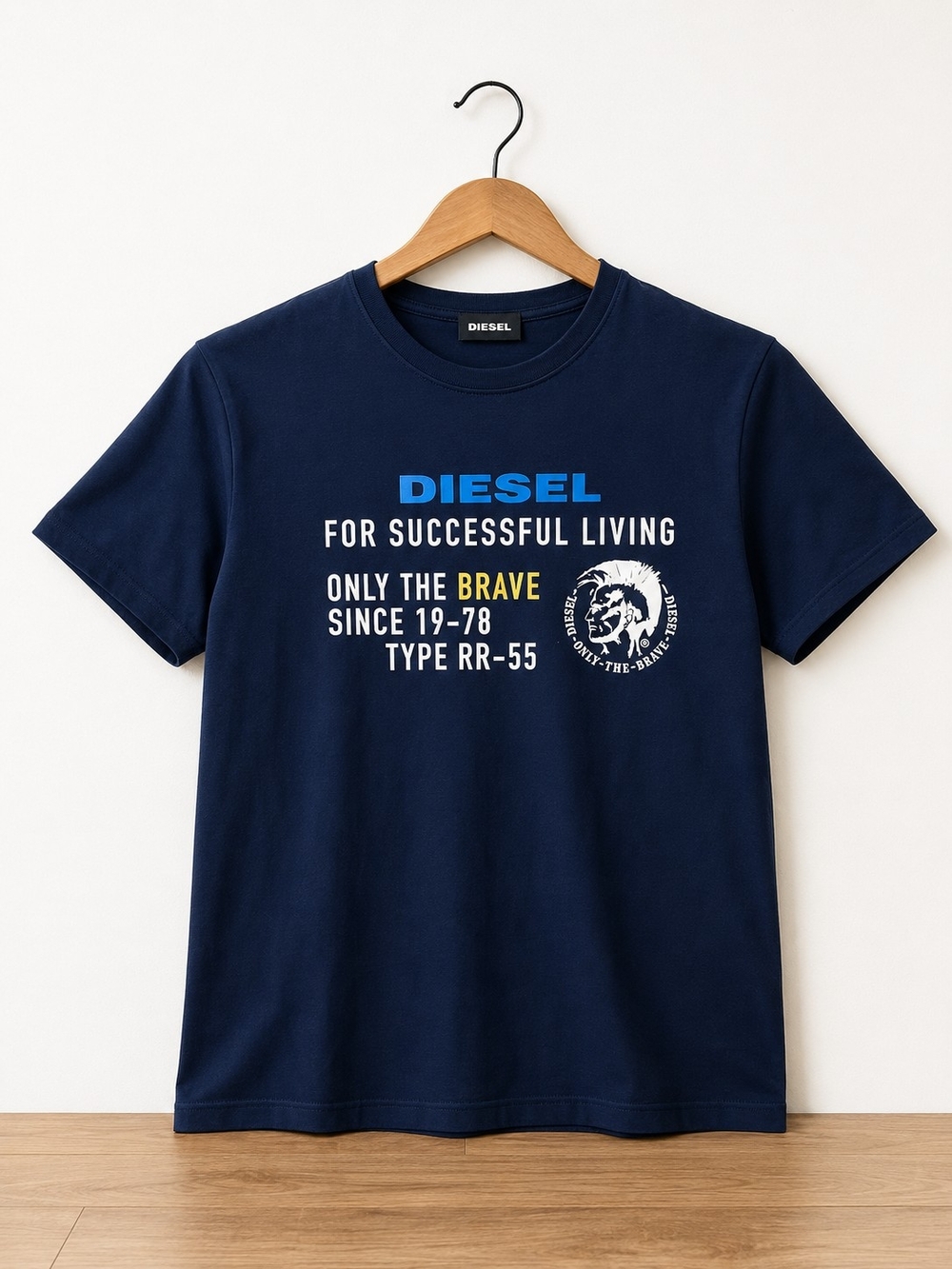 Diesel Navy Tee with Blue and Yellow Front Graphics